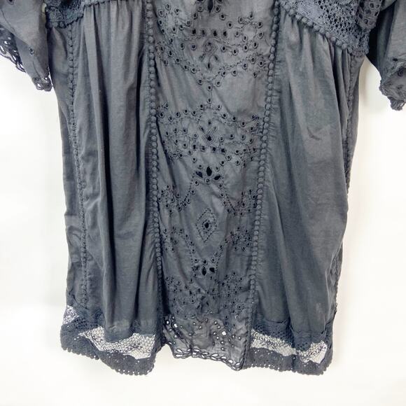 Sundance Medium Womens Black Bella Notte Eyelet Boho Flowy Layer Shift Dress - Picture 4 of 8